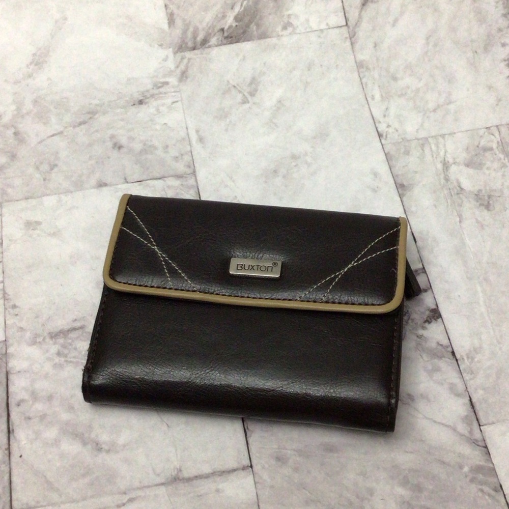Buxton Dark Brown Leather Wallet with Tan Trim